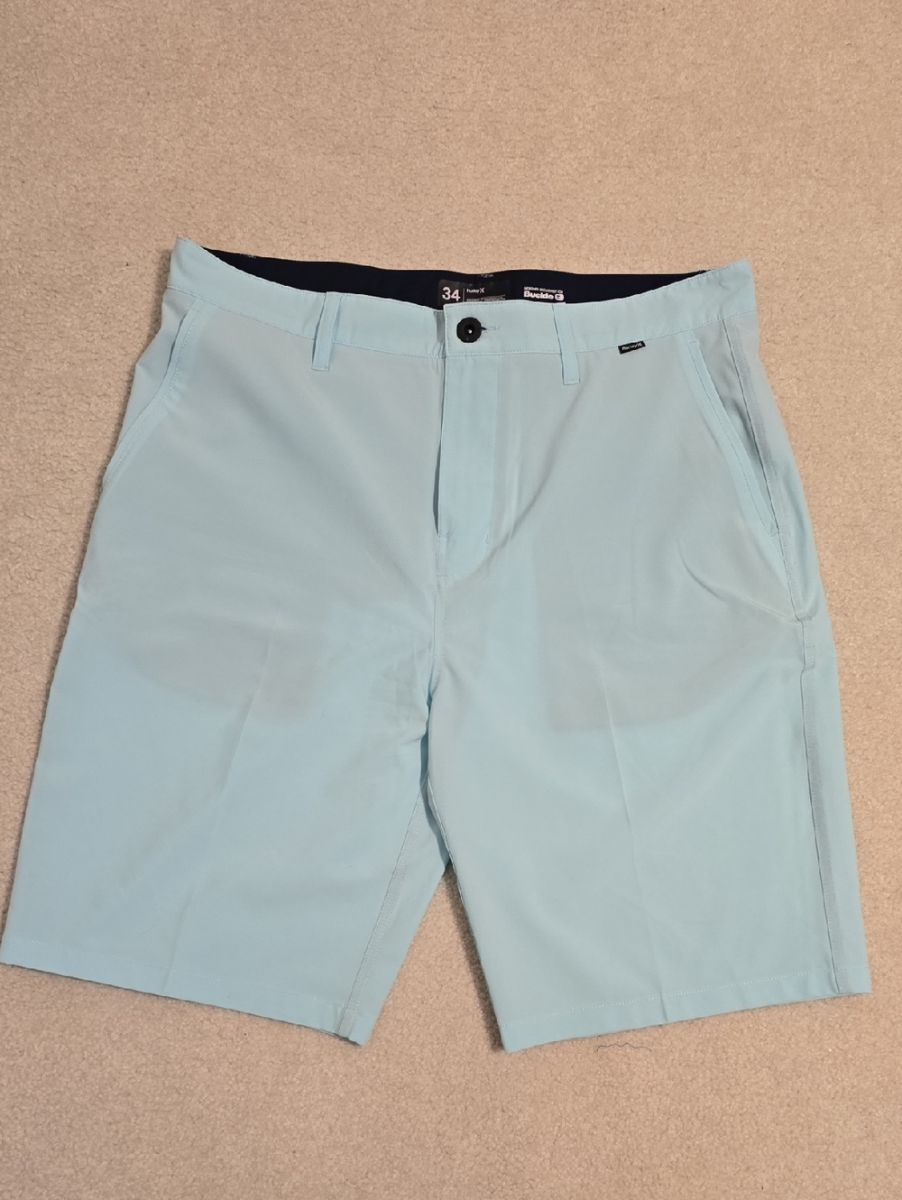 Hurley Light Blue Flat Front Men's Hybrid Boardshorts Size 34
